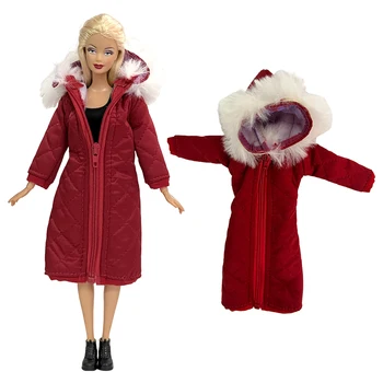 1 db piros kapucnis pulóver kabát Barbie babához Hosszú pamut ruha Téli kapucnis pulóver kabát Divat ruhák 1/6 baba kiegészítőkhöz Babajáték