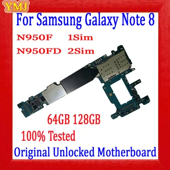 100% eredeti Samsung Galaxy Note 8 N950F N950FD alaplaphoz 64GB teljesen kártyafüggetlen logikai kártya Teljes chipek tesztelt jó munka