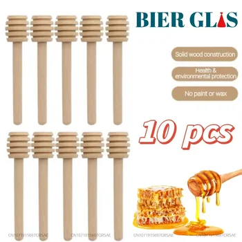 10db Honey Stir Bar keverőfogantyú Üveg kanál Praktikus fa merítő karamell botszirup Mini kellékek Konyhai eszközök Csomagolás