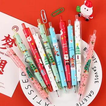 10db/lot Kawaii karácsonyi présgél toll 0,5mm fekete tinta aranyos rajzfilm tollak diák gyerekek iskolai írószer irodaszerek ajándékok