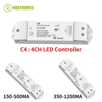 12V-48VDC 2.4G 4CH vezeték nélküli állandó áramú LED RF vezérlő (Push Dim) C4 350-1200mA RGBW / RGB / CCT / tompító LED chiplámpákhoz
