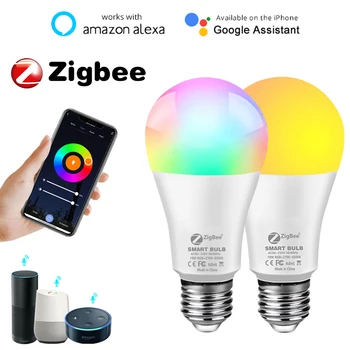 12W 15W 18W E27 Zigbee 3.0 RGB + CW + WW 85-265V WiFi hangvezérlés Izzó színváltó RGB lámpa Munka Alexa Tuyával