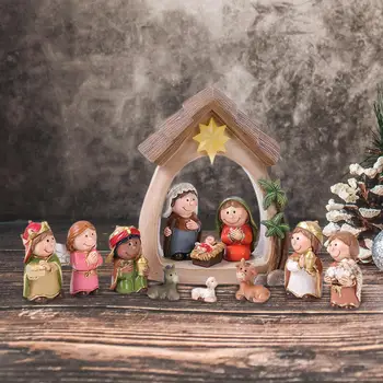 12x Karácsonyi betlehemes figurák Vallásos alak Jézus születése ünnepekre