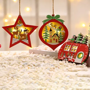 1PC Karácsonyfa dekorációs kiegészítők Mikulás hóember jávorszarvas fa világító medál DIY karácsonyi parti lakásdekorációk