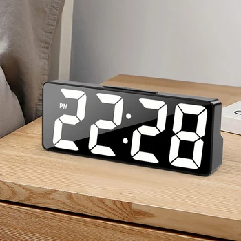 1PC digitális ébresztőóra hálószobához Nagy tükör kijelző Hőmérséklet kijelző állítható fényerő LED óra otthoni hálószobához