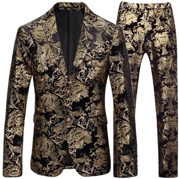 2023 Fashion Men Leisure Boutique Perlis kesudió virág sárkány köntös forró arany kétrészes ruha 2 db öltöny blézer dzseki nadrág szett