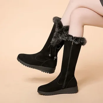 2023 Forró eladási téli női cipők velúr középvádli modern csizma kerek orrú egyszínű divat csapkodott szexi női csizma