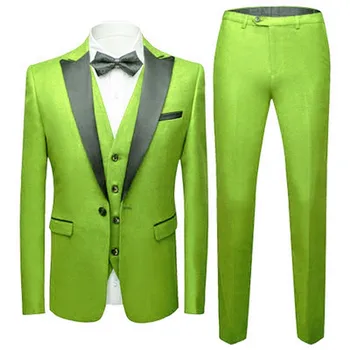 2023 Új egyedi gyártású vőlegények Lime zöld vőlegény csúcs fekete hajtóka férfi öltönyök esküvő Legjobb férfi blézer (dzseki+nadrág+mellény)