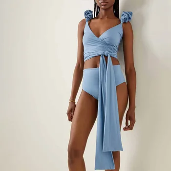 2024 Egyszínű csipke fel Luxus bikini szett Szexi magas derekú kétrészes fürdőruha női divat kék fürdőruha fürdőruha strandruha