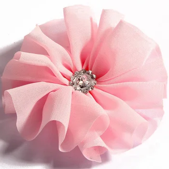 (20db/lot)6.5CM 14 szín Kézzel készített elegáns sifon virágok Tömör balerina virág Fésűs virágok strasszos gomb közepével