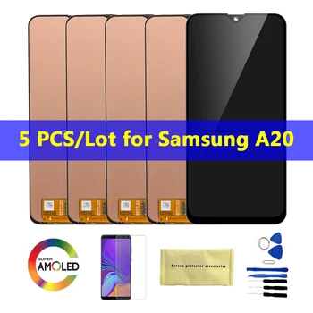 3/5/10 db nagykereskedelmi LCD érintőképernyővel Samsung Galaxy A20 kijelző digitalizáló szerelvényhez SM-A205F A205F A205FN A205G 6.4