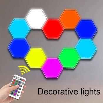 3DBS Moduláris érintőképernyős LED lámpa hálószoba LED világító fali panelek Hatszögletű fali lámpák Ajándék hálószobás nappali fali dekorációhoz