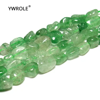 5-8 mm kavics alakú természetes zöld eper kvarc kőgyöngyök ékszerkészítéshez DIY karkötő nyaklánc 15'' 50dbs nagykereskedelem
