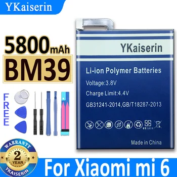5800mAh YKaiserin akkumulátor BM39 XiaoMi 6 BM39 Mi6 / Xiao Mi 6 Bateria számára Nagy valós kapacitású Bateria +Track NO