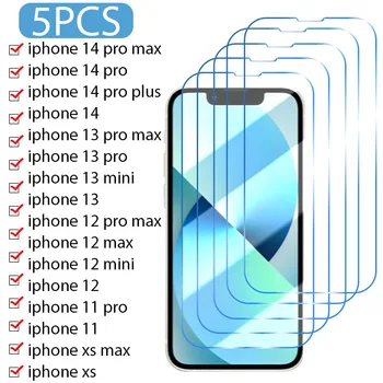 5Pcs edzett üveg iPhone 11 Pro Max 12 13 Mini 14 Pro XR X XS Max képernyővédő fólia iPhone 7 8 6 Plus SE üvegfóliához