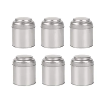 6 db teakonzervdoboz légmentesen záródó dupla fedéllel, mini konzervdoboz doboz és kis kerek konyhai dobozok teához (ezüst)