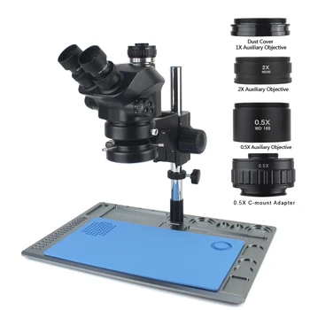 7X 50X Simul Focal sztereó Trinokuláris mikroszkóp 1x 0,5x 23,2 mm-es interfész adapter 1,0x 0,5x 2,0x kiegészítő objektívvel