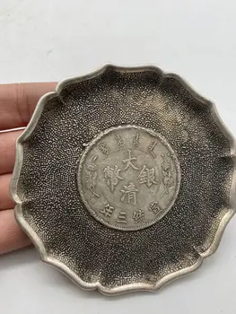 8.5cm porcelán Fehér réz sárgaréz Lótusz mintás korong Tányér tányér Intarziás Qing-dinasztia érmék fémművesség Családi dekoráció