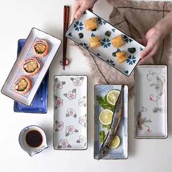 9,7 hüvelyk Japán sushi tál kerámia vacsora tányér virág gyümölcs étkészlet téglalap vacsora edények háztartási tányér