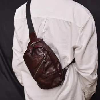 AETOO Vintage bőr férfi rakott alkalmi személyiség design mellkas zsemle felső réteg marhabőr egyszerű trend kerékpáros kültéri táska