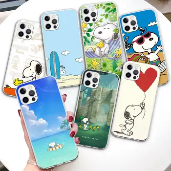 Aranyos rajzfilm Snoopy Apple iPhone 11 13 14 Pro Max tok 12 Mini XR X XS 7 8 SE 2020 6s Plus átlátszó szilikon telefontok