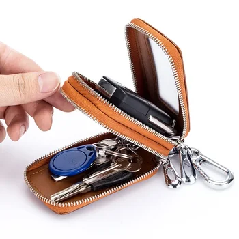 Autós kulcstáska bőr cipzár Dupla kulcsos táska Derék lógó férfiaknak és nőknek Kulcstartó pénztárca