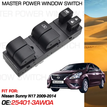 Car Power Master Window Switch Lifter Button Bal első 25401-3AW0A 13+3 csap Nissan Sunny N17 2009 2010 2011 2012 2013 2014