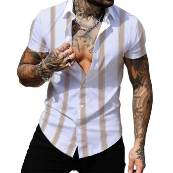 Csíkos színes ing Divat Alkalmi Kültéri tervező Street Party férfi kiváló minőségű gombos póló rövid ujjú ing 2023