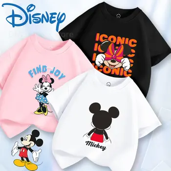 Disney Mickey egér Gyermek póló Tiszta pamut Divat Animáció Fiú Lány Nyári rövid ujjú Póló felső Laza Kényelmes Aranyos