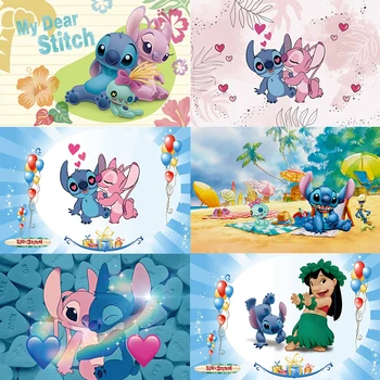Disney testreszabott négyzet alakú vinyl party háttér Lilo & Stitch téma születésnapi zsúr banner Photozone fotóstúdió