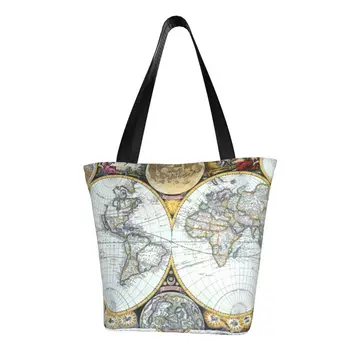 Earth Térkép Vásárlói táska Antik világtérkép Válltáska Női Főiskola Poliészter táska Divat nyomott kézitáskák