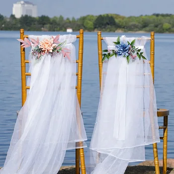 Esküvői szék virágdekoráció Mesterséges virágkötészet esküvői partihoz szék hátsó bankett szék dekorációs csokor