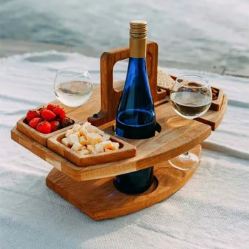 Fa piknik asztal Gyümölcstál Beach asztal Kemping asztal Bortálca Hordozható asztali borospohár Összecsukható asztal Kültéri bútorok