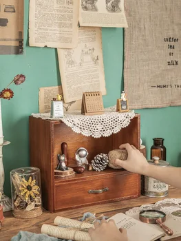 Fa szendvicsek vintage tároló doboz Nappali fiókokkal Tároló rendszerező Íróasztal polc Asztali kozmetikai szekrény