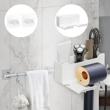 Falra szerelhető hajszárítótartó fúrás nélkül Műanyag hajszárító állvány Multifunkcionális kerek akasztók 1 készlet Fürdőszoba rendszerező