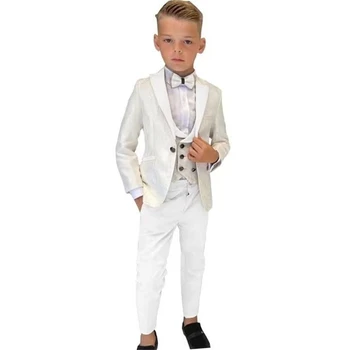 Fiú fehér szunxedó öltöny Flower Boy 3 részes szett kabát nadrág 2024 Új divat csúcskategóriás jóképű alkalmi formális alkalmi ruházat