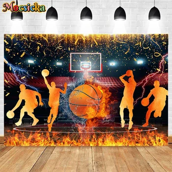Fiú születésnapi háttér poszter Kosárlabda tűz csillogó dekoráció Gyermek portré fotó háttér Stúdió fotózás Kellékek