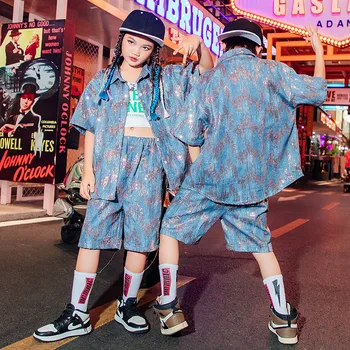 Fiúk Lányok Gyerekek Streetwear Divatbemutató Hip Hop ruházat Laza alkalmi flitterek Rövid ujjú ing Rövidnadrág Szettek Gyermek jelmezek