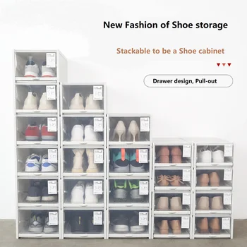 Formwell DF8, 2/3 csomag cipőtároló dobozok, átlátszó műanyag cipődobozok egymásra rakható, cipőrendező szekrényhez, kihúzható kialakítás