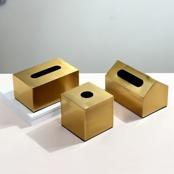 Fém szövetdoboz négyzet alakú arany téglalap Ház geometria asztali tároló rendszerezés Modern lakberendezési kiegészítők