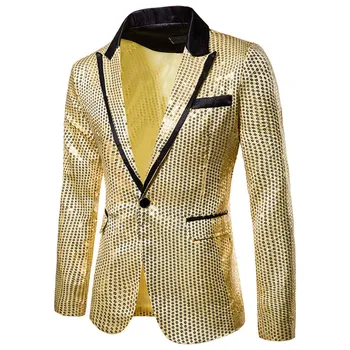 Fényes arany Fényes fényes díszített blézerdzseki férfiaknak Night Club ballagás Férfi öltöny Blazer Homme jelmez színpadi viselet énekesnek