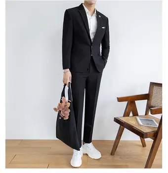 Férfi vékony 2 részes készlet Formális Slim Fit Tuxedo szalagavató öltöny férfi vőlegény esküvői blézerek Kiváló minőségű ruhakabát kabát nadrág G23