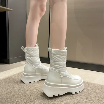 Fűzős csizma női cipő plüss téli lábbeli cipzáras csizma-női kerek lábujj Ausztrália női szőrme 2023 vádli középsarkú magassarkú szikla