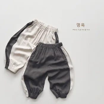Gyermek vászonpamut nadrág fiúknak és lányoknak Vékony nadrág babának Nyári koreai laza alkalmi nadrág