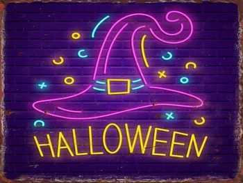 Halloween Neon fém ón táblák vicces nappali hálószoba Fali dekoráció Party Garázs plakettek Kanapé asztal poszter Otthoni kiegészítők
