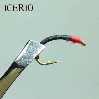 ICERIO 10PCS #14 Fekete test lárva Légy nimfák Pisztráng légy horgászcsalik