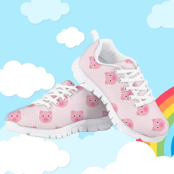Kawaii rózsaszín malac minta Fűzős Futócipők gyerekeknek Hálós tornacipők Könnyű lapos cipők Futócipők Zapatillák
