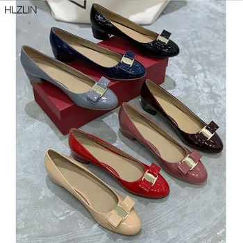 Kiváló minőségű, kézzel készített női cipők 100% valódi bőr 3,5 cm vastag sarok klasszikus márkájú lapos cipő csokorcipő Méret34-44