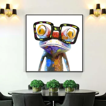Lakberendezés Művészet Olajfestmény Béka szemüveggel Vászon nyomtatás dekoráció Családi nappali Gyerekszoba Fali háttér