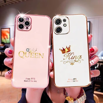 Luxus king queen pár galvanizált telefontok IPhone 11 12 13 14 Pro Max XS X XR 7 8 Plus ütésálló szilikon tok etui